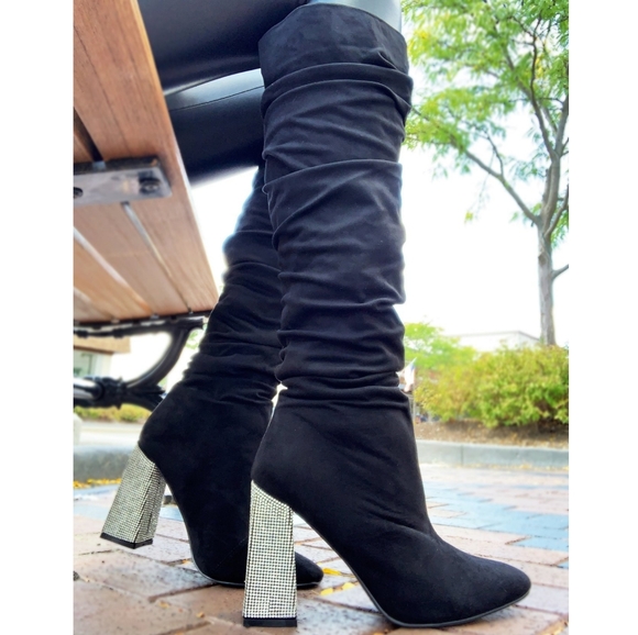 𝙇𝙖𝙨𝙩 5.5, 6, 6.5 & 7💎Diamond Heel Knee High Boot - BLACK - Picture 10 of 14